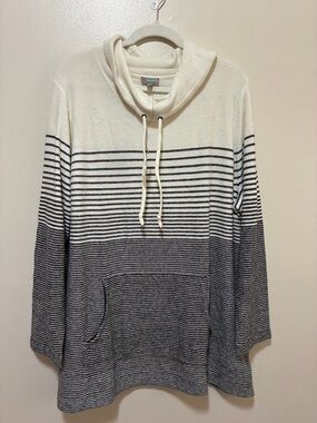 T by Talbots Cream  Grey Stripe Cowl Neck Knit Sweater size 3x